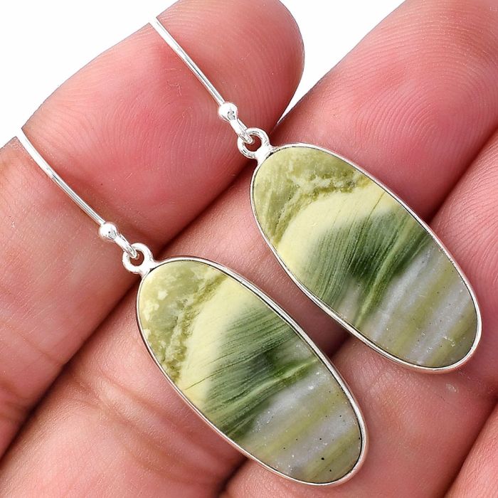 Natural Serpentine Earrings SDE79307 E-1001, 12x25 mm