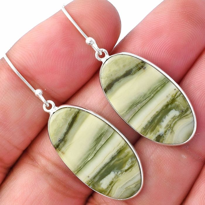 Natural Serpentine Earrings SDE79313 E-1001, 13x25 mm