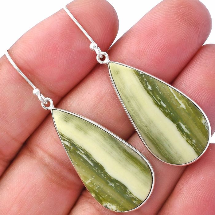 Natural Serpentine Earrings SDE79314 E-1001, 15x30 mm