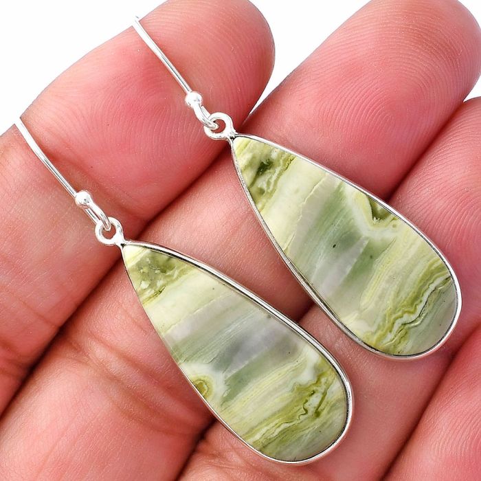 Natural Serpentine Earrings SDE79315 E-1001, 12x29 mm