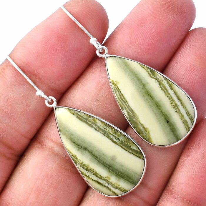 Natural Serpentine Earrings SDE79317 E-1001, 16x28 mm