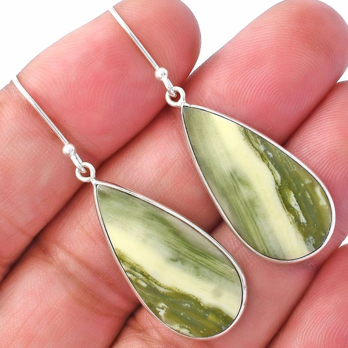 Natural Serpentine Earrings SDE79321 E-1001, 13x27 mm