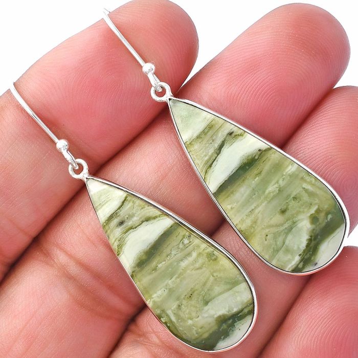 Natural Serpentine Earrings SDE79328 E-1001, 14x32 mm