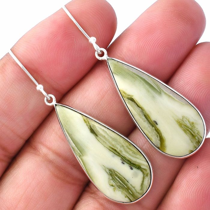 Natural Serpentine Earrings SDE79330 E-1001, 13x30 mm