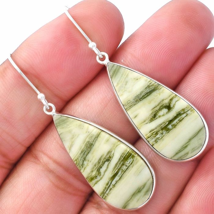 Natural Serpentine Earrings SDE79337 E-1001, 13x29 mm