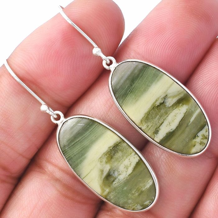 Natural Serpentine Earrings SDE79339 E-1001, 13x26 mm