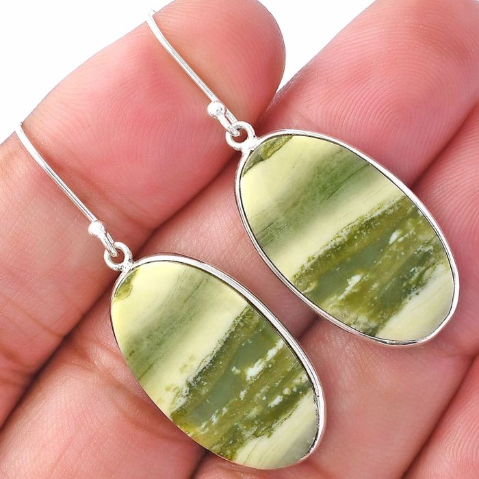 Natural Serpentine Earrings SDE79348 E-1001, 15x25 mm