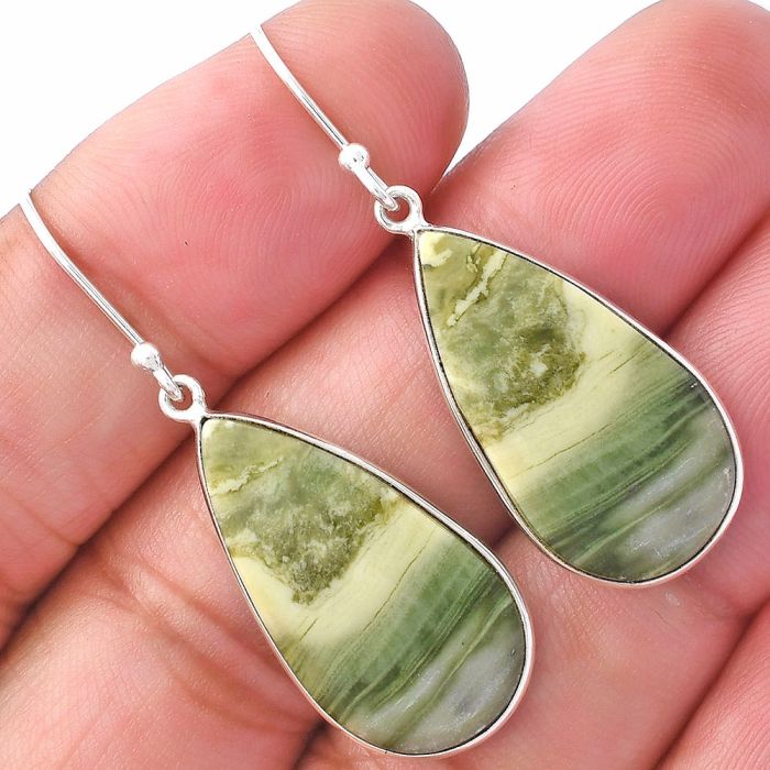 Natural Serpentine Earrings SDE79349 E-1001, 14x25 mm