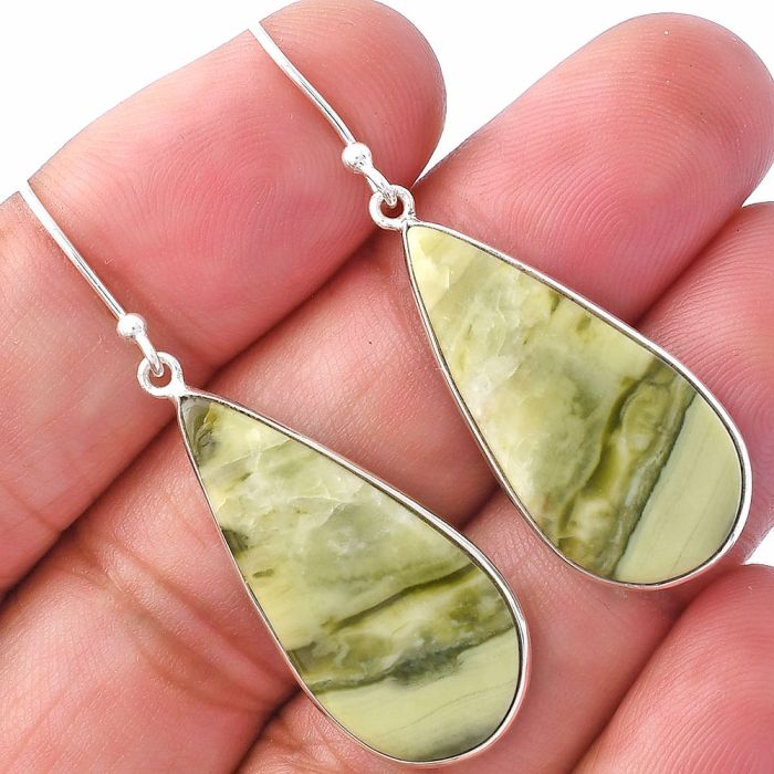 Natural Serpentine Earrings SDE79351 E-1001, 13x29 mm