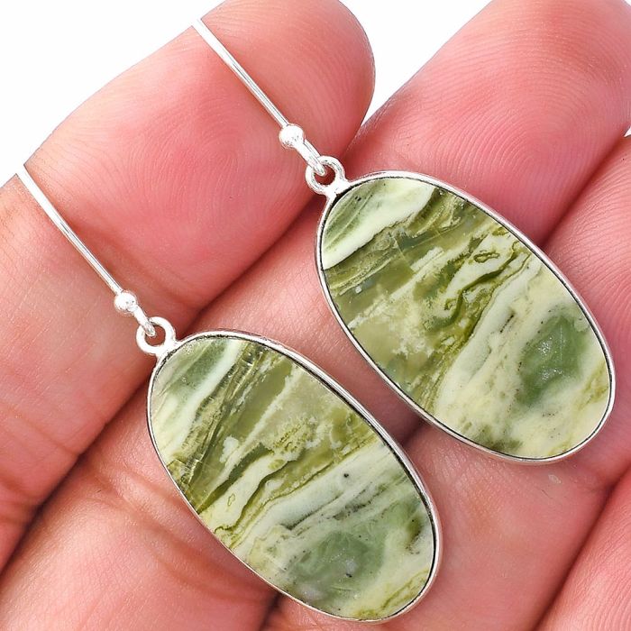 Natural Serpentine Earrings SDE79352 E-1001, 14x25 mm