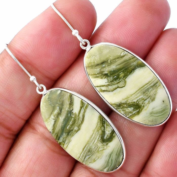 Natural Serpentine Earrings SDE79354 E-1001, 16x29 mm