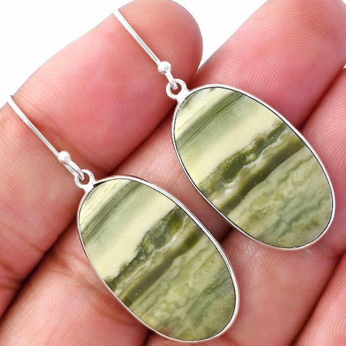 Natural Serpentine Earrings SDE79358 E-1001, 12x26 mm