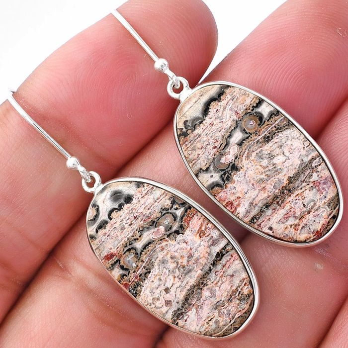 Leopard Skin Jasper Earrings SDE79807 E-1001, 14x25 mm