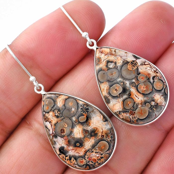 Leopard Skin Jasper Earrings SDE79808 E-1001, 17x25 mm