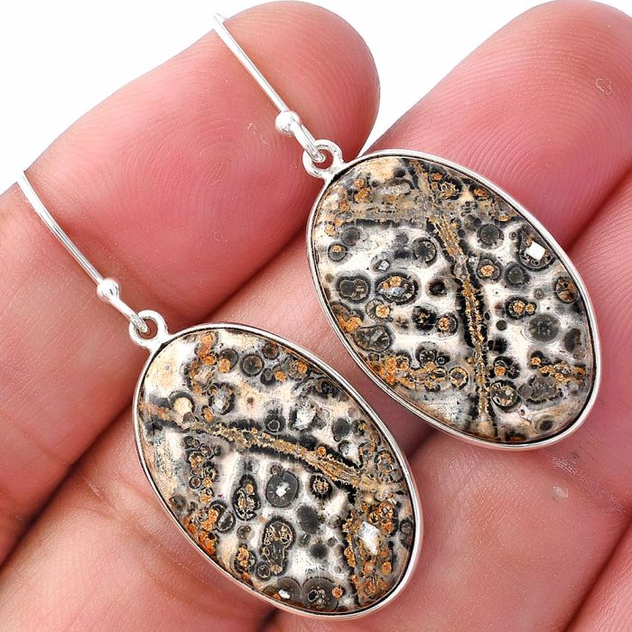 Leopard Skin Jasper Earrings SDE79812 E-1001, 16x24 mm