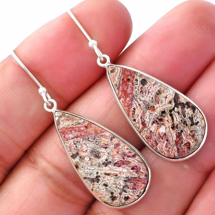 Leopard Skin Jasper Earrings SDE79819 E-1001, 13x26 mm