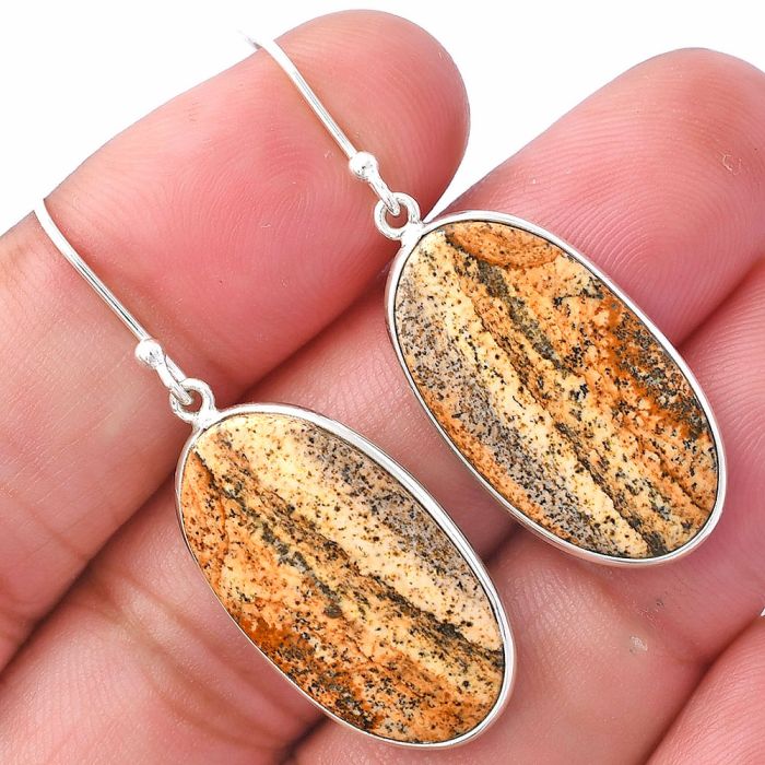 Picture Jasper Earrings SDE79886 E-1001, 14x25 mm