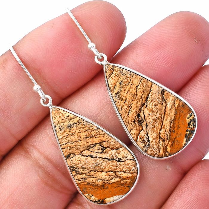 Picture Jasper Earrings SDE79894 E-1001, 15x25 mm