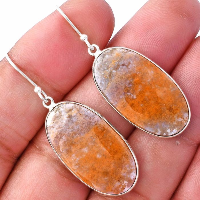 Red Moss Agate Earrings SDE80007 E-1001, 14x27 mm