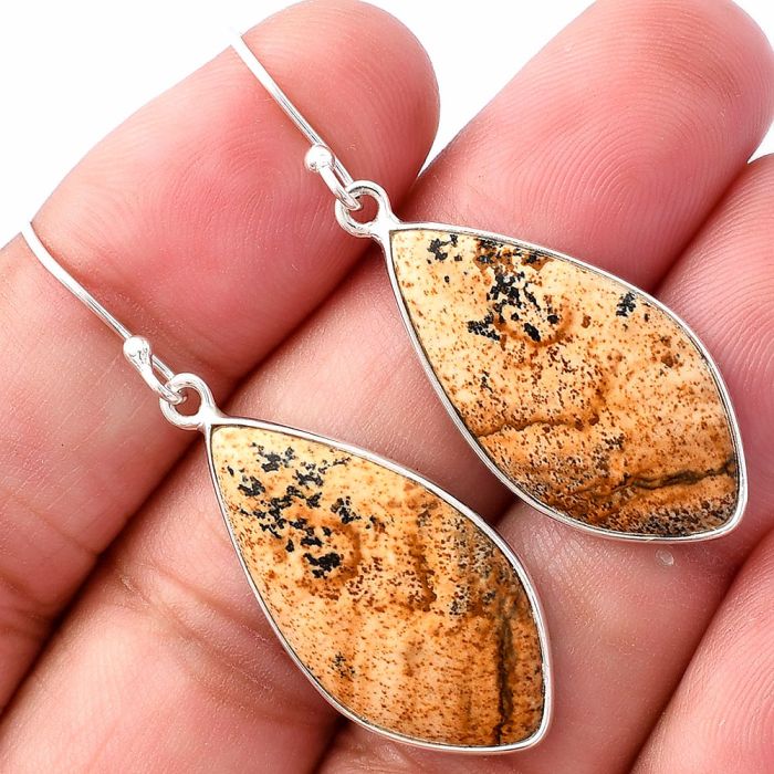 Picture Jasper Earrings SDE80076 E-1001, 14x27 mm