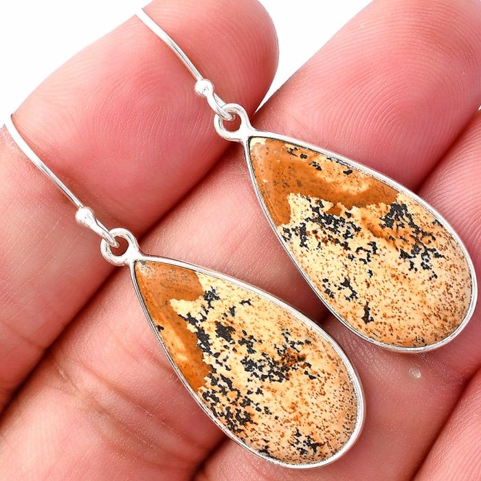 Picture Jasper Earrings SDE80079 E-1001, 13x26 mm