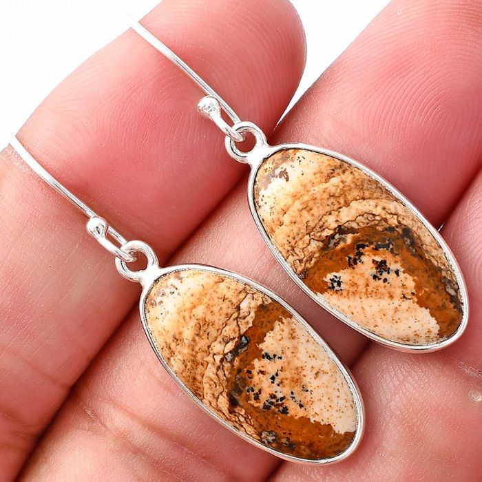 Picture Jasper Earrings SDE80080 E-1001, 11x22 mm