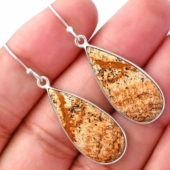 Picture Jasper Earrings SDE80103 E-1001, 13x27 mm