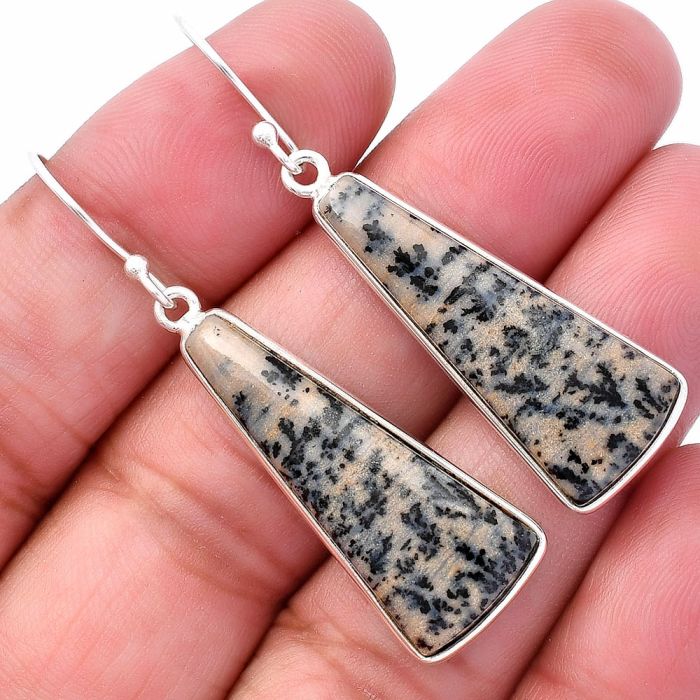 Russian Honey Dendrite Opal Earrings SDE80160 E-1001, 12x30 mm