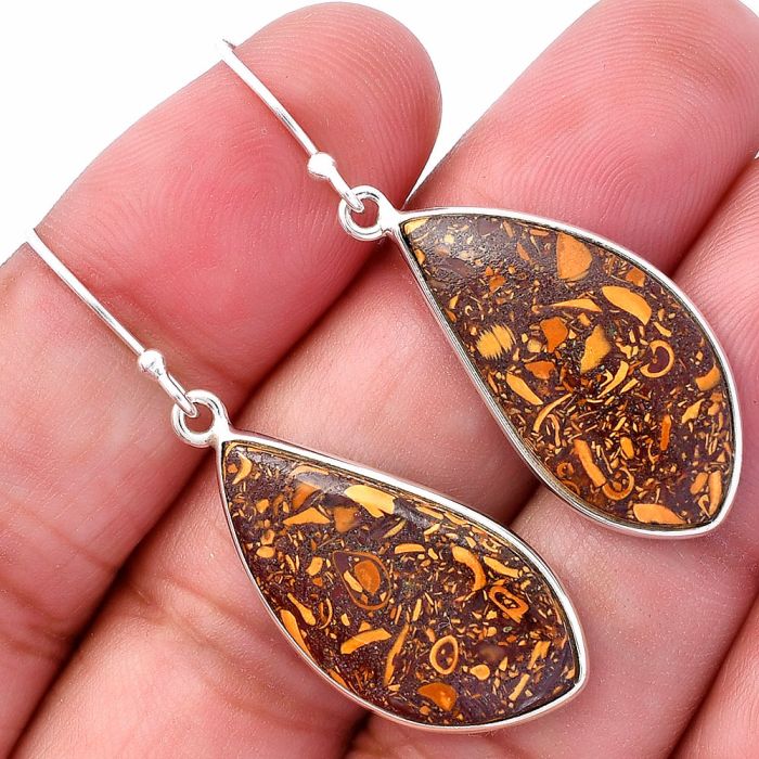 Coquina Fossil Jasper Earrings SDE80172 E-1001, 13x26 mm