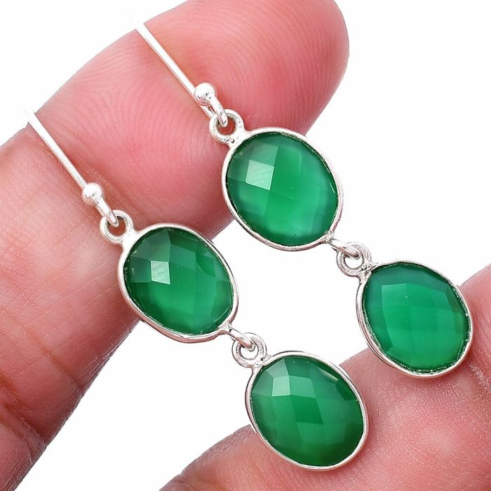 Green Onyx Briolette Checker Earrings SDE80194 E-1006, 8x10 mm