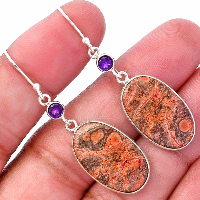 Poppy Jasper and Amethyst Earrings SDE80540 E-1002, 13x22 mm