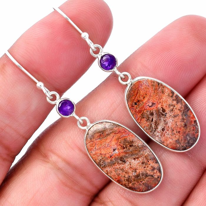 Poppy Jasper and Amethyst Earrings SDE80542 E-1002, 12x21 mm