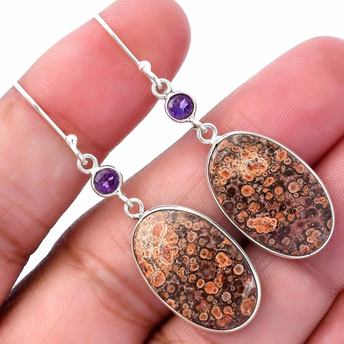 Poppy Jasper and Amethyst Earrings SDE80547 E-1002, 14x21 mm