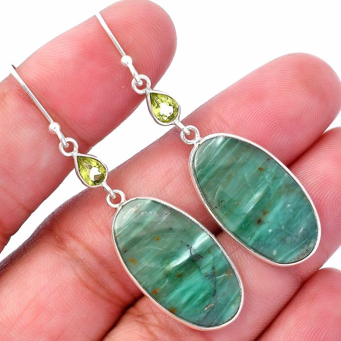 Oregon Skaggs Jasper and Peridot Earrings SDE80602 E-1002, 14x24 mm