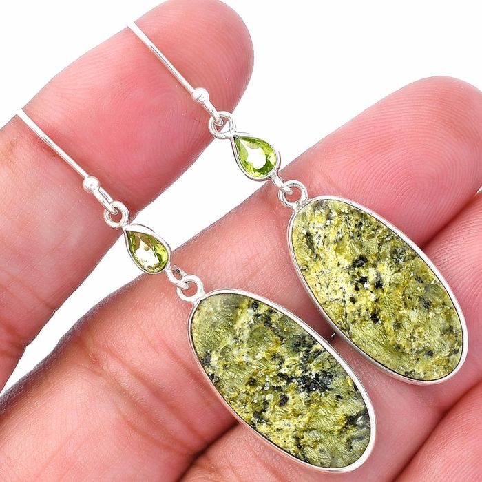 Serpentine and Peridot Earrings SDE80638 E-1002, 12x24 mm