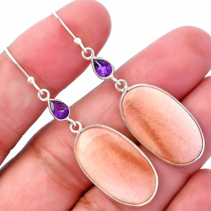 Pink Aventurine and Amethyst Earrings SDE80672 E-1002, 14x24 mm