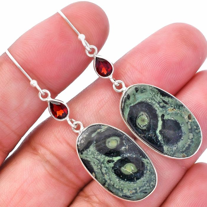 Star Galaxy Jasper and Garnet Earrings SDE80699 E-1002, 14x23 mm