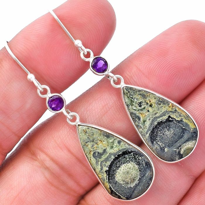 Star Galaxy Jasper and Amethyst Earrings SDE80701 E-1002, 12x22 mm