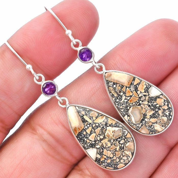 Maligano Jasper and Amethyst Earrings SDE80743 E-1002, 13x24 mm