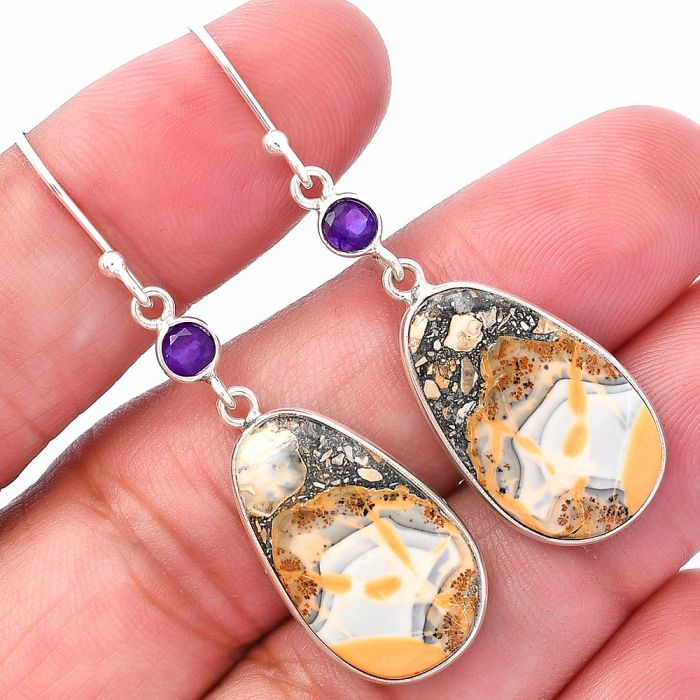 Maligano Jasper and Amethyst Earrings SDE80744 E-1002, 13x22 mm