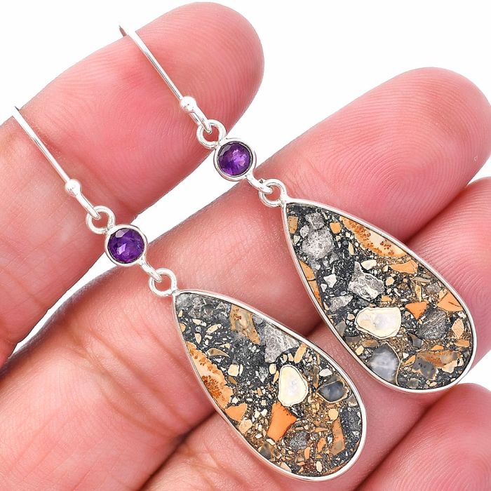 Maligano Jasper and Amethyst Earrings SDE80747 E-1002, 13x26 mm