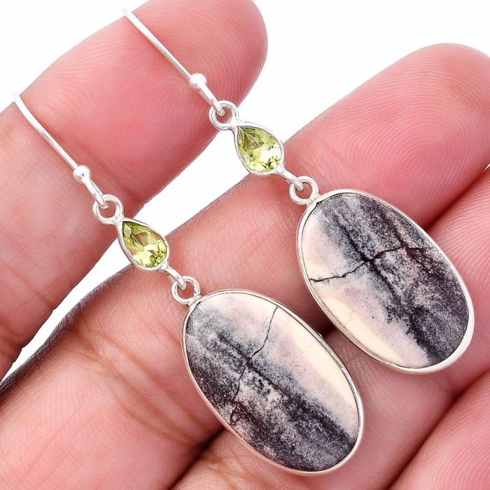 Porcelain Jasper and Peridot Earrings SDE80808 E-1002, 13x21 mm