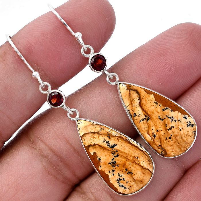 Picture Jasper and Garnet Earrings SDE80853 E-1002, 12x24 mm