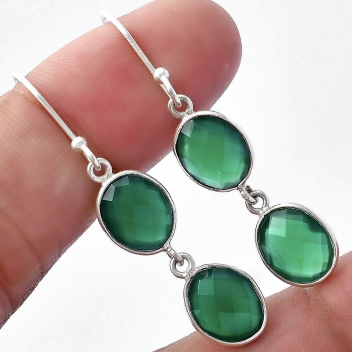 Green Onyx Briolette Checker Earrings SDE80940 E-1006, 8x10 mm