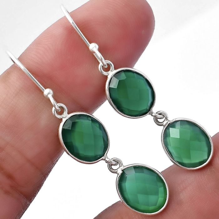 Green Onyx Briolette Checker Earrings SDE80942 E-1006, 8x10 mm