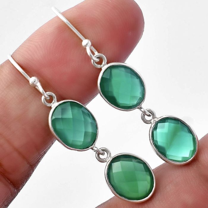 Green Onyx Briolette Checker Earrings SDE80943 E-1006, 8x10 mm