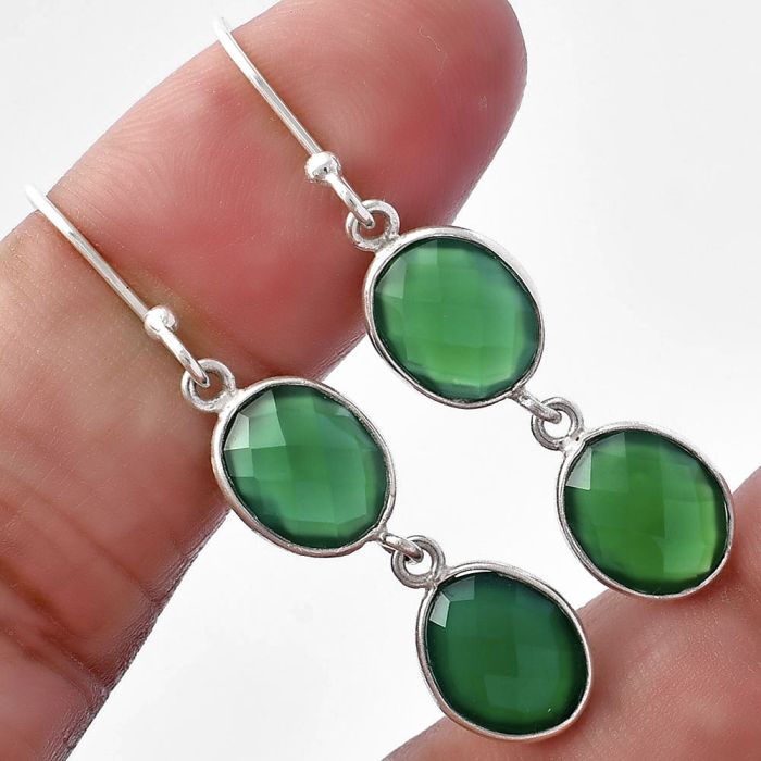 Green Onyx Briolette Checker Earrings SDE80944 E-1006, 8x10 mm