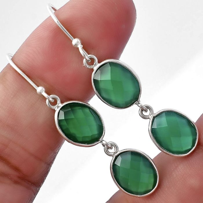 Green Onyx Briolette Checker Earrings SDE80945 E-1006, 8x10 mm