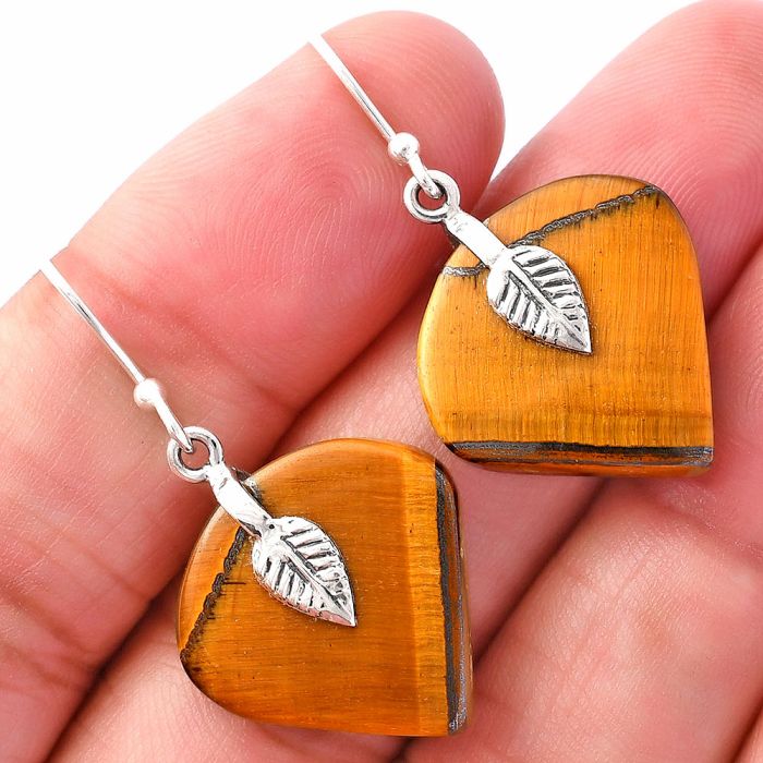 Leaf - Tiger Eye Earrings SDE81432 E-1137, 20x20 mm