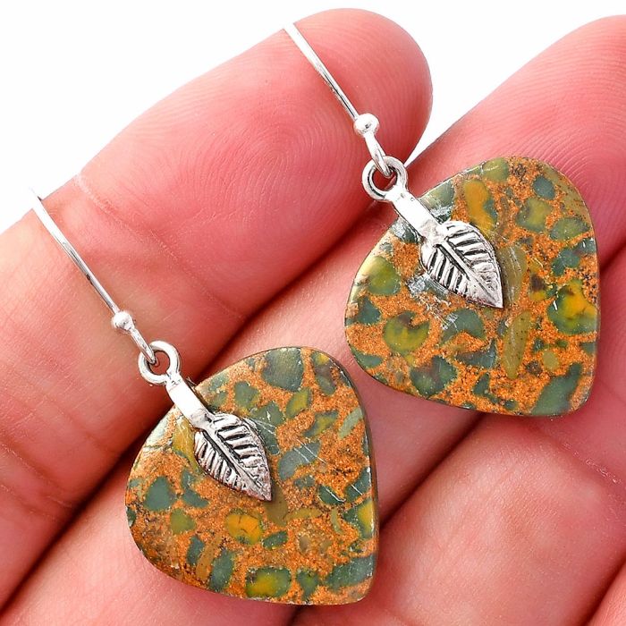 Leaf - Bamboo Jasper Earrings SDE81462 E-1137, 20x21 mm